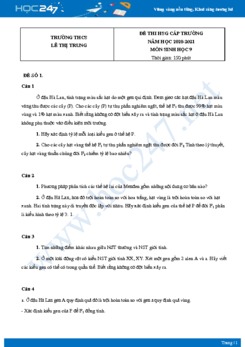 Bộ 5 Đề thi HSG môn Sinh Học 9 năm 2021 Trường THCS Lê Thị Trung