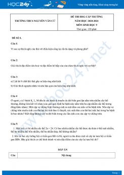 Bộ 5 Đề thi HSG môn Sinh Học 9 năm 2021 Trường THCS Nguyễn Văn Cừ