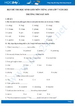 Bộ 5 đề thi học sinh giỏi môn Tiếng Anh lớp 7 năm 2021 Trường THCS Kỳ Sơn