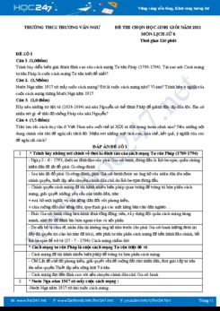 Bộ 5 đề thi chọn đội tuyển HSG môn Lịch Sử 8 năm 2021 có đáp án Trường THCS Trương Văn Ngư