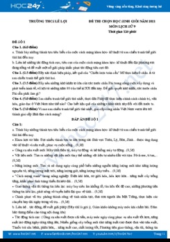 Bộ 5 đề thi chọn đội tuyển HSG môn Lịch Sử 9 năm 2021 có đáp án Trường THCS Lê Lợi