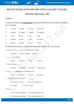 Bộ 5 đề thi học sinh giỏi môn Tiếng Anh lớp 7 năm 2021 Trường THCS Hạc Trì