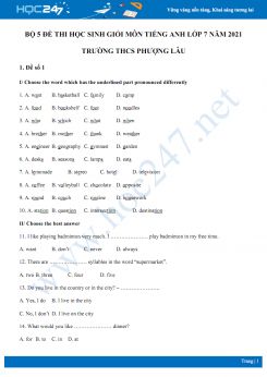 Bộ 5 đề thi học sinh giỏi môn Tiếng Anh lớp 7 năm 2021 Trường THCS Phượng Lâu