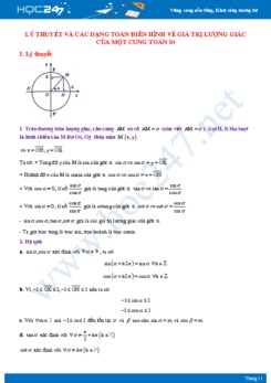 Lý thuyết và các dạng toán điển hình về Giá trị lượng giác của một cung Toán 10