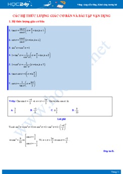 Các hệ thức lượng giác cơ bản và bài tập vận dụng