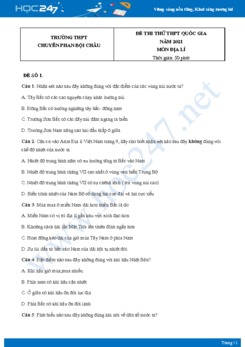 Bộ 5 Đề thi thử THPT QG môn Địa Lí năm 2021 Trường THPT chuyên Phan Bội Châu