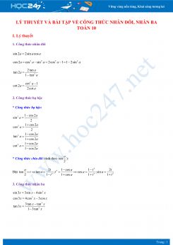 Lý thuyết và bài tập về Công thức nhân đôi, nhân ba Toán 10