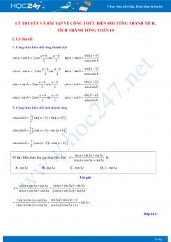 Lý thuyết và bài tập về Công thức biến đổi tổng thành tích, tích thành tổng Toán 10