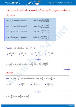 Lý thuyết và bài tập về Công thức cộng Toán 10