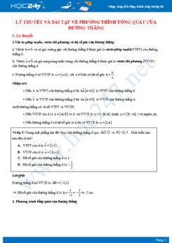 Lý thuyết và bài tập về Phương trình tổng quát của đường thẳng Toán 10