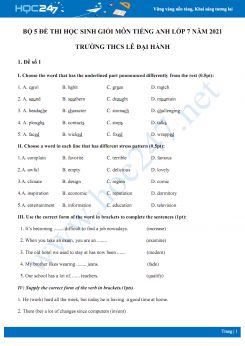 Bộ 5 đề thi học sinh giỏi môn Tiếng Anh lớp 7 năm 2021 Trường THCS Lê Đại Hành