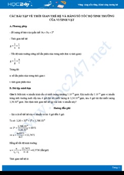 Phương pháp Tính thời gian thế hệ và hằng số tốc độ sinh trưởng của VSV Sinh học 10