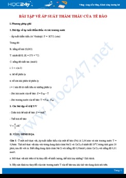 Phương pháp giải Các dạng bài tập về Áp suất thẩm thấu của tế bào Sinh học 10