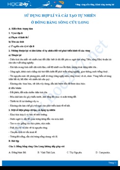 Kiến thức ôn tập Các vấn đề tự nhiên ở khu vực Đồng bằng sông Cửu Long Địa lí 12