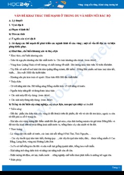 Kiến thức trọng tâm Vấn đề khai thác thế mạnh vùng Trung du và miền núi Bắc Bộ Địa lí 12