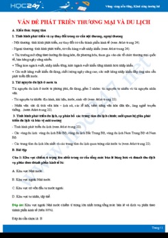 Kiến thức trọng tâm Các vấn đề phát triển của ngành thương mại và du lịch Địa lí 12