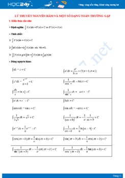 Lý thuyết nguyên hàm và một số dạng toán thường gặp