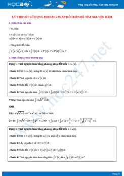 Lý thuyết sử dụng phương pháp đổi biến để tìm nguyên hàm