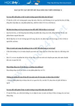 Bài tập ôn tập chuyên đề Trao đổi chất môn Sinh học 8 năm 2021 có đáp án