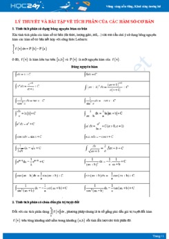 Lý thuyết và bài tập về tích phân của các hàm số cơ bản
