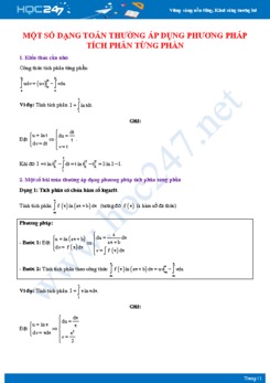 Một số dạng toán thường áp dụng phương pháp tích phân từng phần