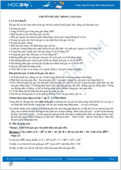 Bồi dưỡng HSG Chuyên đề Góc trong tam giác Toán 7