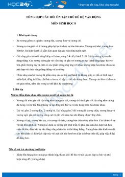 Tổng hợp câu hỏi ôn tập chủ đề hệ Vận Động môn Sinh học 8 năm 2021 có đáp án