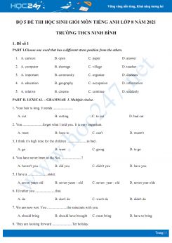 Bộ 5 đề thi học sinh giỏi môn Tiếng Anh lớp 8 năm 2021 Trường THCS Ninh Bình