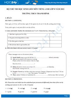 Bộ 5 đề thi học sinh giỏi môn Tiếng Anh lớp 8 năm 2021 Trường THCS Thanh Bình