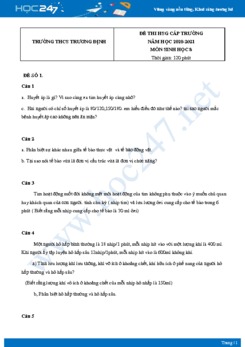 Bộ 5 Đề thi HSG môn Sinh Học 8 năm 2021 Trường THCS Trương Định có đáp án