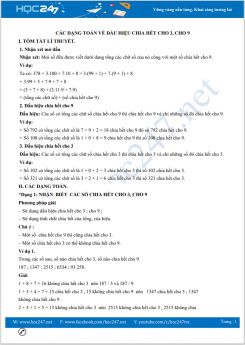 Các dạng toán về dấu hiệu chia hết cho 3, cho 9 Toán 6