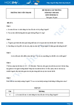 Bộ 5 Đề thi HSG môn Sinh Học 8 năm 2021 Trường THCS Thanh Yên có đáp án