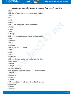 Tổng hợp 150 câu trắc nghiệm Linking words có đáp án