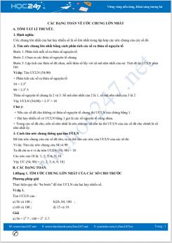 Các dạng toán về Ước chung lớn nhất Toán 6