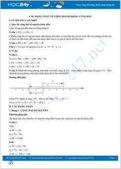 Các dạng toán về Cộng hai số nguyên khác dấu Toán 6