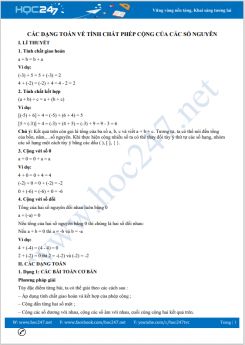 Các dạng toán về Tính chất của phép cộng các số nguyên Toán 6
