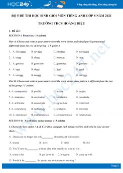 Bộ 5 đề thi học sinh giỏi môn Tiếng Anh lớp 8 năm 2021 Trường THCS Hoàng Diệu