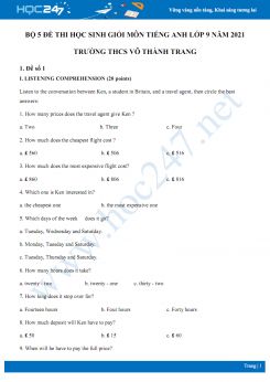 Bộ 5 đề thi học sinh giỏi môn Tiếng Anh lớp 9 năm 2021 Trường THCS Võ Thành Trang