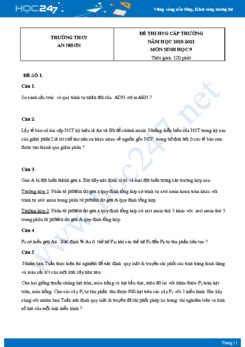 Bộ 5 Đề thi HSG môn Sinh Học 9 năm 2021 Trường THCS An Nhơn có đáp án