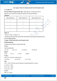 Các dạng toán về Nhân hai số nguyên khác dấu Toán 6