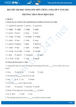 Bộ 5 đề thi học sinh giỏi môn Tiếng Anh lớp 9 năm 2021 Trường THCS Phan Bội Châu