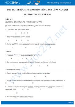 Bộ 5 đề thi học sinh giỏi môn Tiếng Anh lớp 9 năm 2021 Trường THCS Nguyễn Du