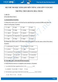 Bộ 5 đề thi học sinh giỏi môn Tiếng Anh lớp 9 năm 2021 Trường THCS Hoàng Hoa Thám
