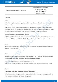 Bộ 5 Đề thi HSG môn Sinh Học 9 năm 2021 Trường THCS Trần Quốc Toản có đáp án
