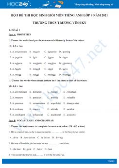 Bộ 5 đề thi học sinh giỏi môn Tiếng Anh lớp 9 năm 2021 Trường THCS Trương Vĩnh Ký