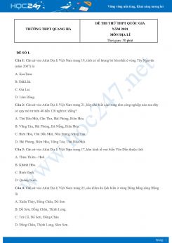 Bộ 4 Đề thi thử THPT QG môn Địa Lí năm 2021 Trường THPT Quang Hà