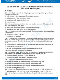 Bộ 5 đề thi thử THPT QG năm 2021 môn GDCD Trường THPT Trần Bình Trọng