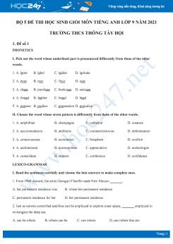 Bộ 5 đề thi học sinh giỏi môn Tiếng Anh lớp 9 năm 2021 Trường THCS Thông Tây Hội