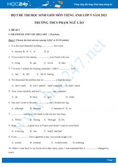 Bộ 5 đề thi học sinh giỏi môn Tiếng Anh lớp 9 năm 2021 Trường THCS Phạm Ngũ Lão