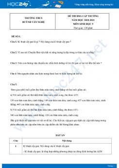 Bộ 5 Đề thi HSG môn Sinh Học 9 năm 2021 Trường THCS Huỳnh Văn Nghệ có đáp án